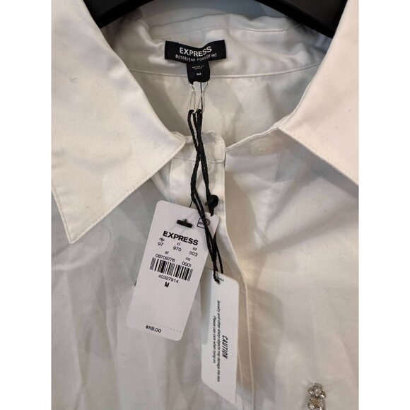 NWT Express Poplin Embellished Striped Boyfriend Portofino Shirt Womens Size M - Picture 8 of 11